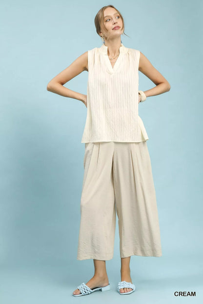 Umgee Sleeveless Textured Notch Neck Top - Bitsy Gypsy Boutique