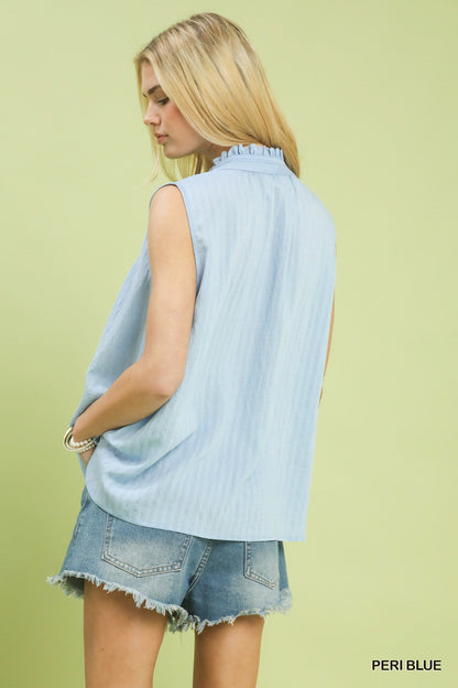Umgee Sleeveless Textured Split Neck Top - Bitsy Gypsy Boutique
