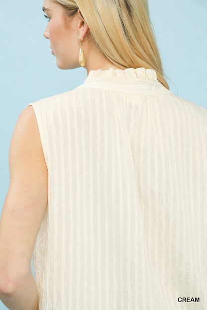 Umgee Sleeveless Textured Split Neck Top - Bitsy Gypsy Boutique