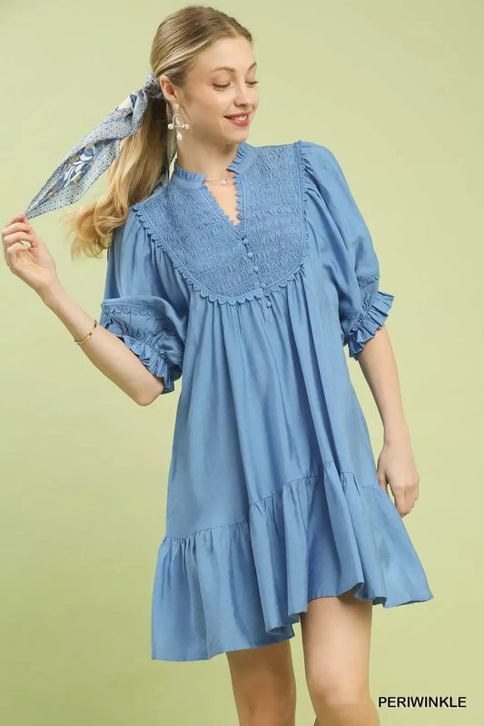 Umgee Smocked Bib Ruffle Hem Babydoll Dress - Bitsy Gypsy Boutique