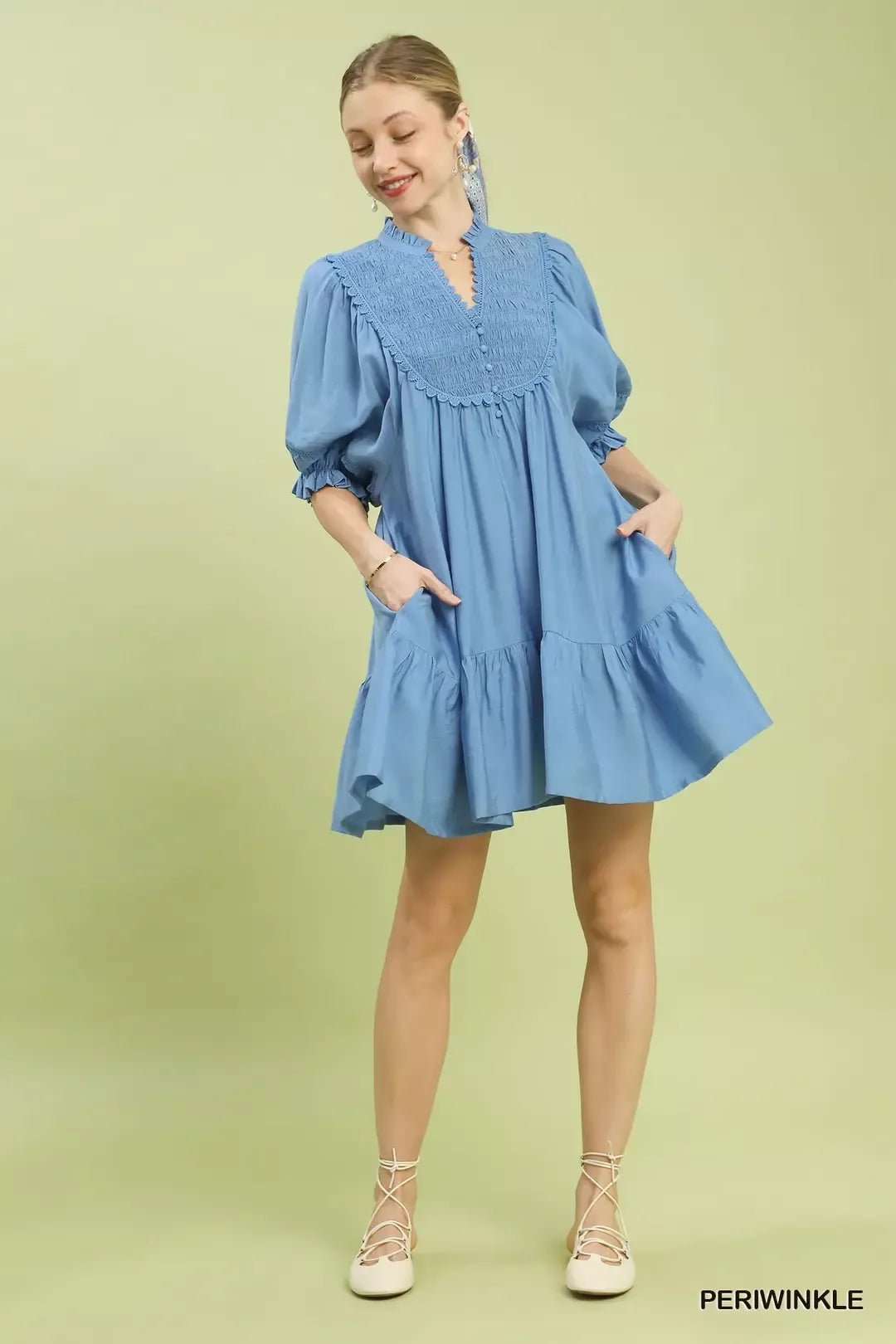 Umgee Smocked Bib Ruffle Hem Babydoll Dress - Bitsy Gypsy Boutique