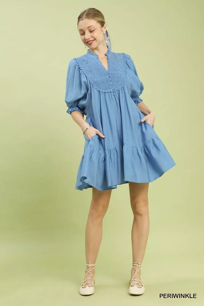 Umgee Smocked Bib Ruffle Hem Babydoll Dress - Bitsy Gypsy Boutique