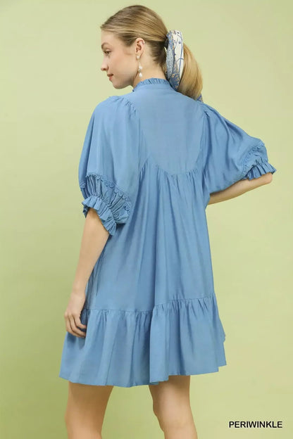 Umgee Smocked Bib Ruffle Hem Babydoll Dress - Bitsy Gypsy Boutique