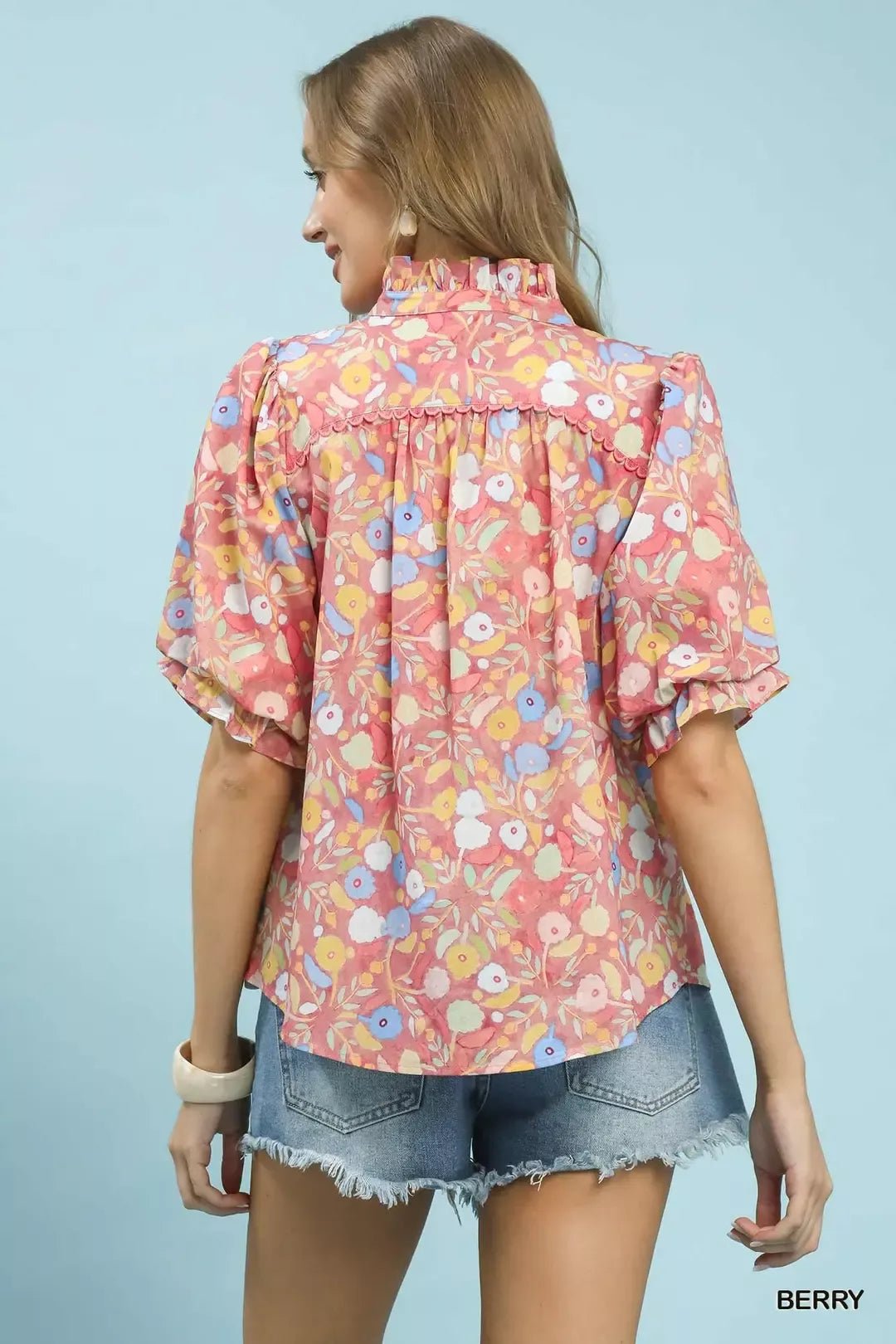 Umgee Smocked Floral Ruffle Trim Top - Bitsy Gypsy Boutique