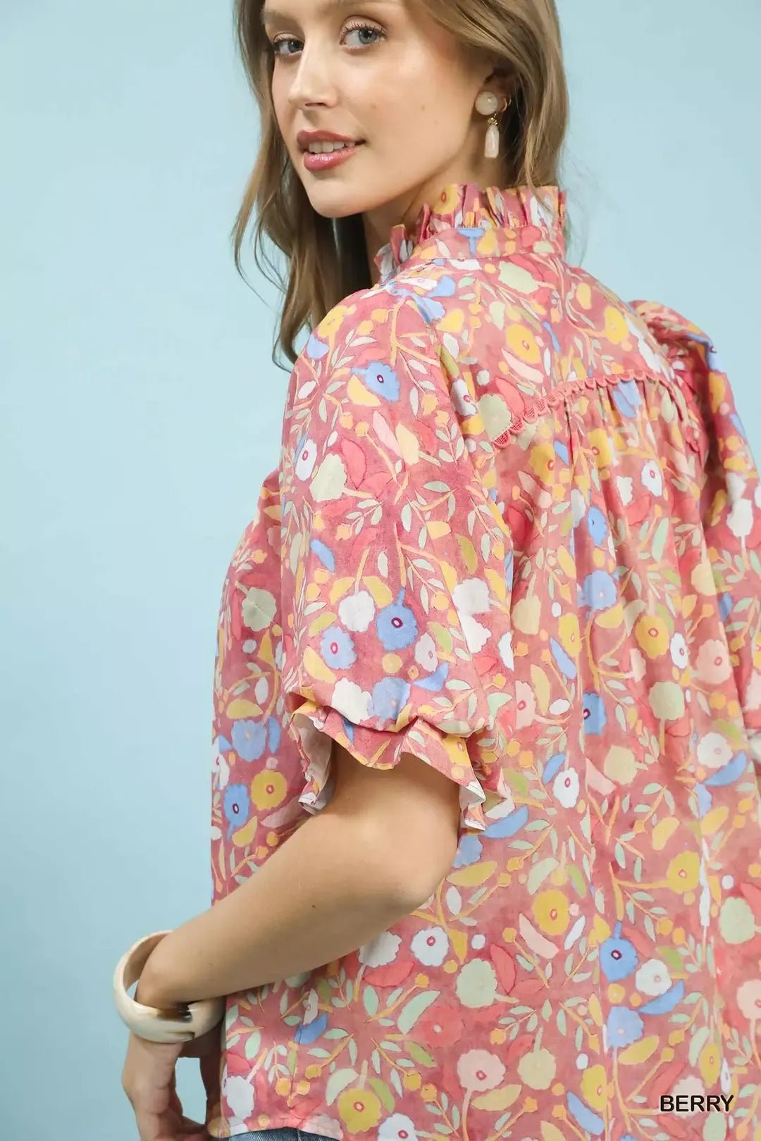 Umgee Smocked Floral Ruffle Trim Top - Bitsy Gypsy Boutique