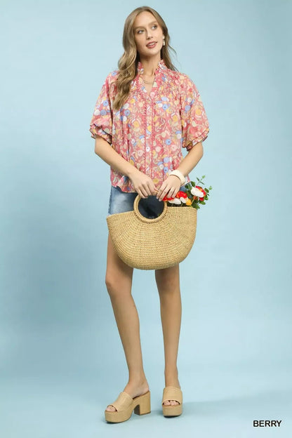 Umgee Smocked Floral Ruffle Trim Top - Bitsy Gypsy Boutique