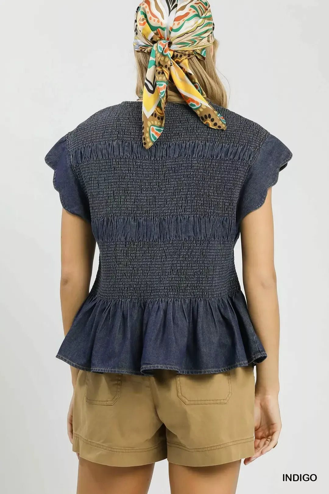 Umgee Smocked Peplum Top with Scalloped Ruffle Cap Sleeves - Bitsy Gypsy Boutique