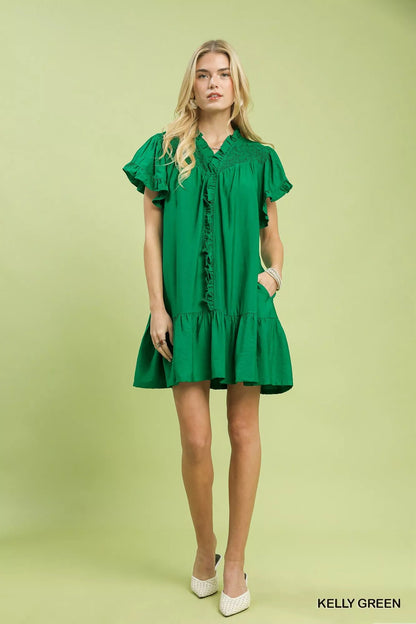Umgee Smocked Ruffle Babydoll Mini Dress - Bitsy Gypsy Boutique