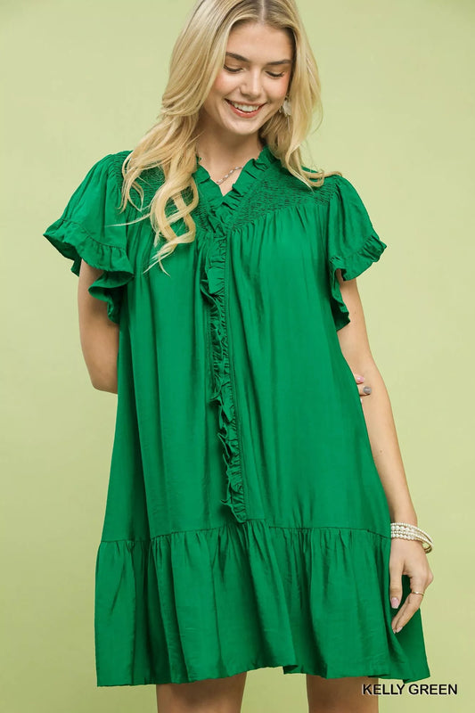 Umgee Smocked Ruffle Babydoll Mini Dress - Bitsy Gypsy Boutique