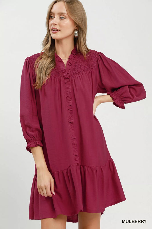 Umgee Smocked Ruffle Detail Tiered Mini Dress - Bitsy Gypsy Boutique