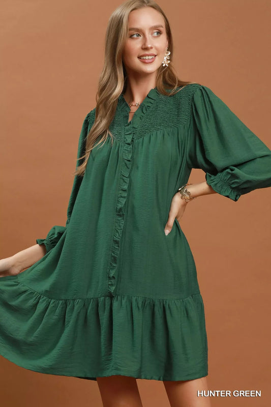 Umgee Smocked Ruffle Detail Tiered Mini Dress - Bitsy Gypsy Boutique