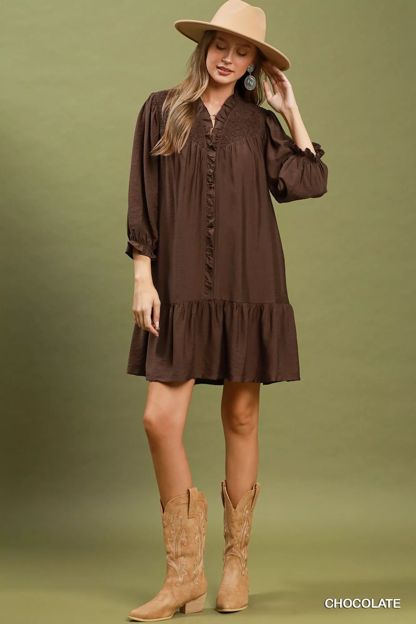 Umgee Smocked Ruffle Detail Tiered Mini Dress - Bitsy Gypsy Boutique