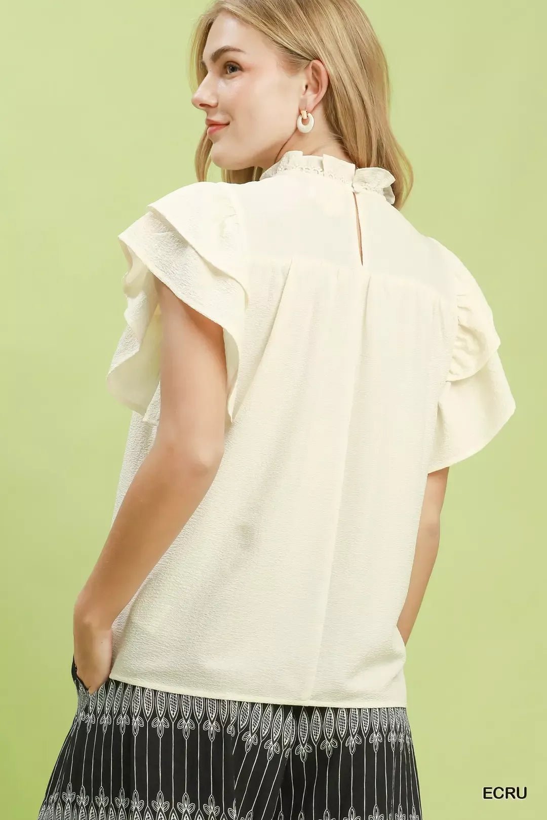 Umgee Smocked Ruffle Sleeve Textured Top - Bitsy Gypsy Boutique
