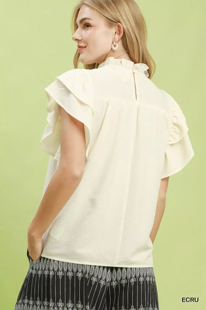 Umgee Smocked Ruffle Sleeve Textured Top - Bitsy Gypsy Boutique