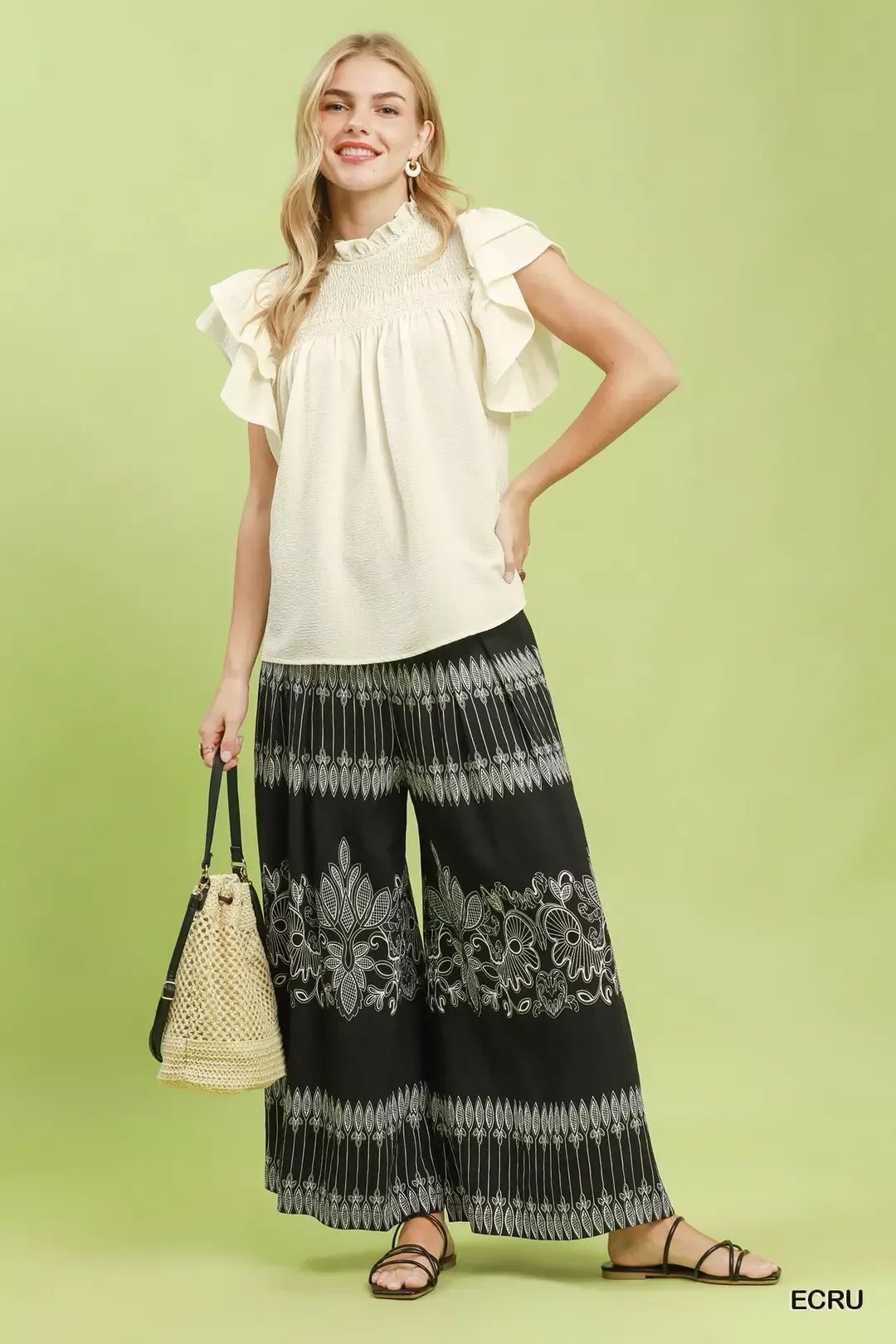 Umgee Smocked Ruffle Sleeve Textured Top - Bitsy Gypsy Boutique