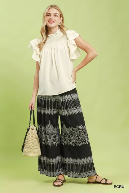 Umgee Smocked Ruffle Sleeve Textured Top - Bitsy Gypsy Boutique