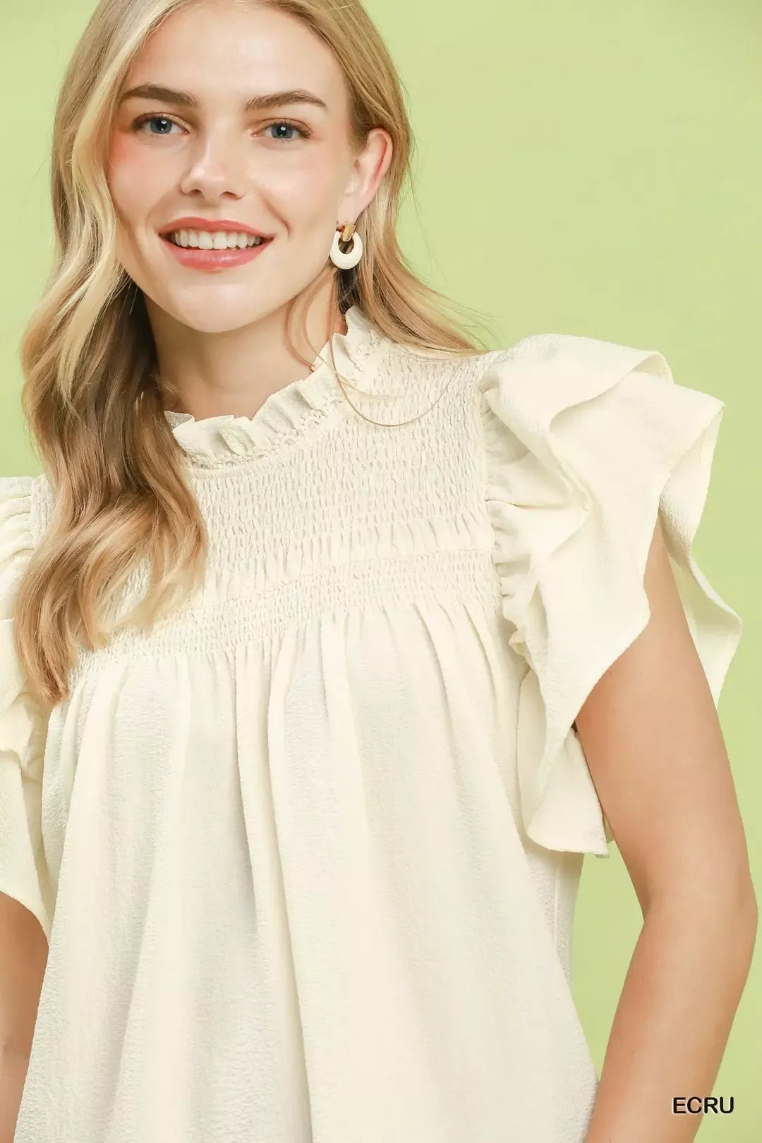 Umgee Smocked Ruffle Sleeve Textured Top - Bitsy Gypsy Boutique