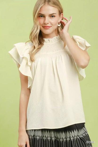 Umgee Smocked Ruffle Sleeve Textured Top - Bitsy Gypsy Boutique