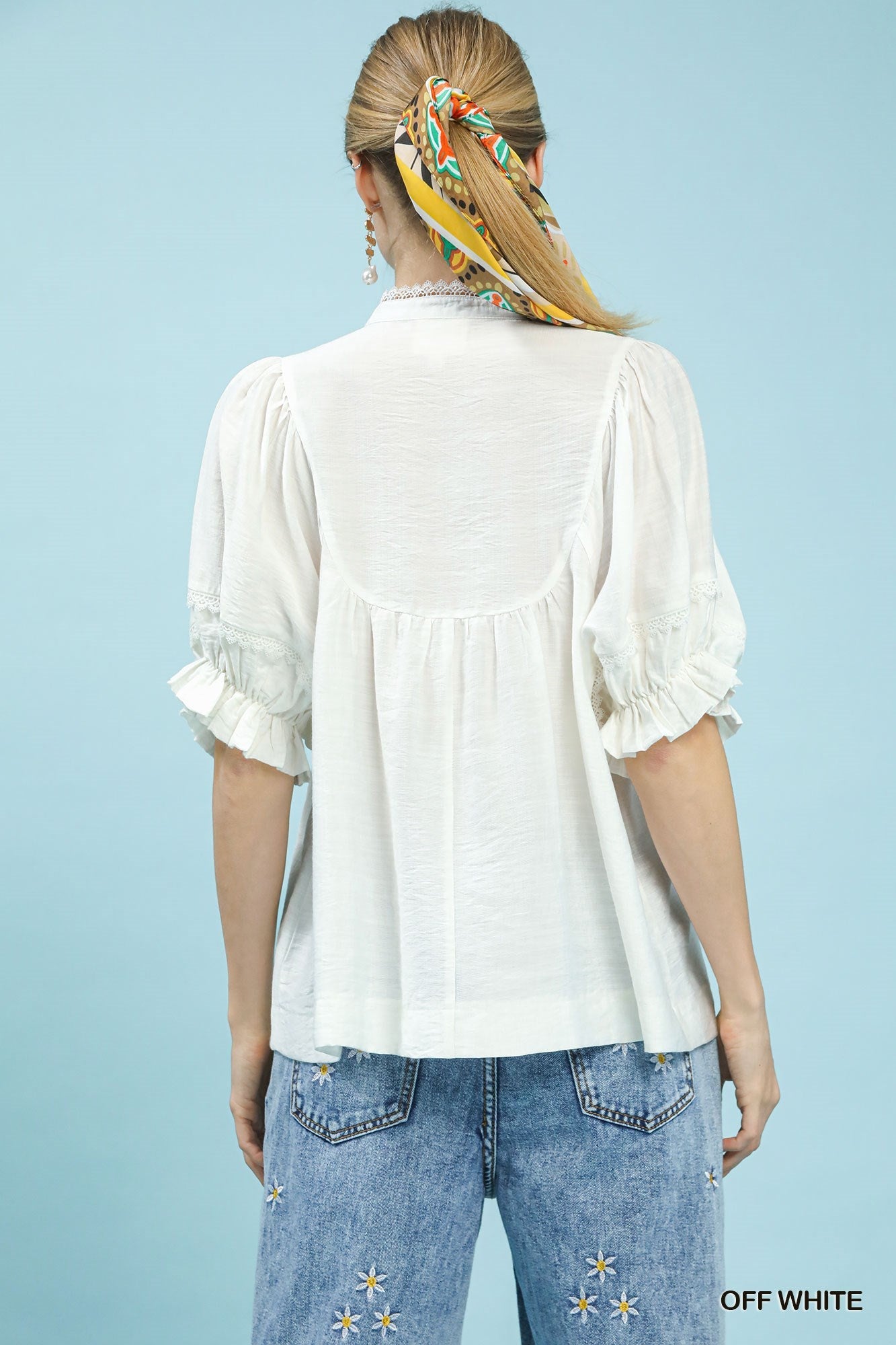Umgee Smocked Yoke Blouse with Ruffle Sleeves - Bitsy Gypsy Boutique