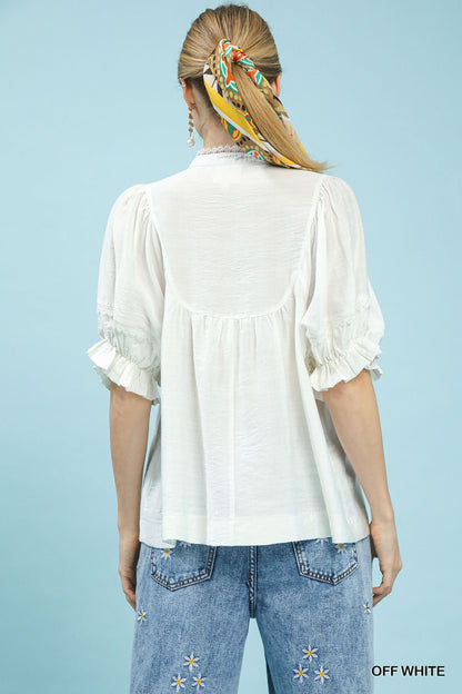 Umgee Smocked Yoke Blouse with Ruffle Sleeves - Bitsy Gypsy Boutique