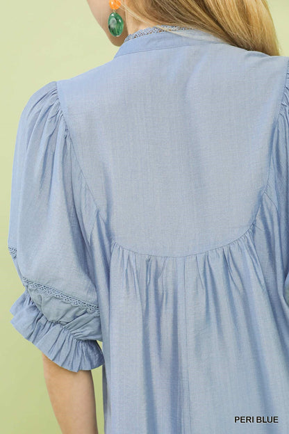 Umgee Smocked Yoke Blouse with Ruffle Sleeves - Bitsy Gypsy Boutique
