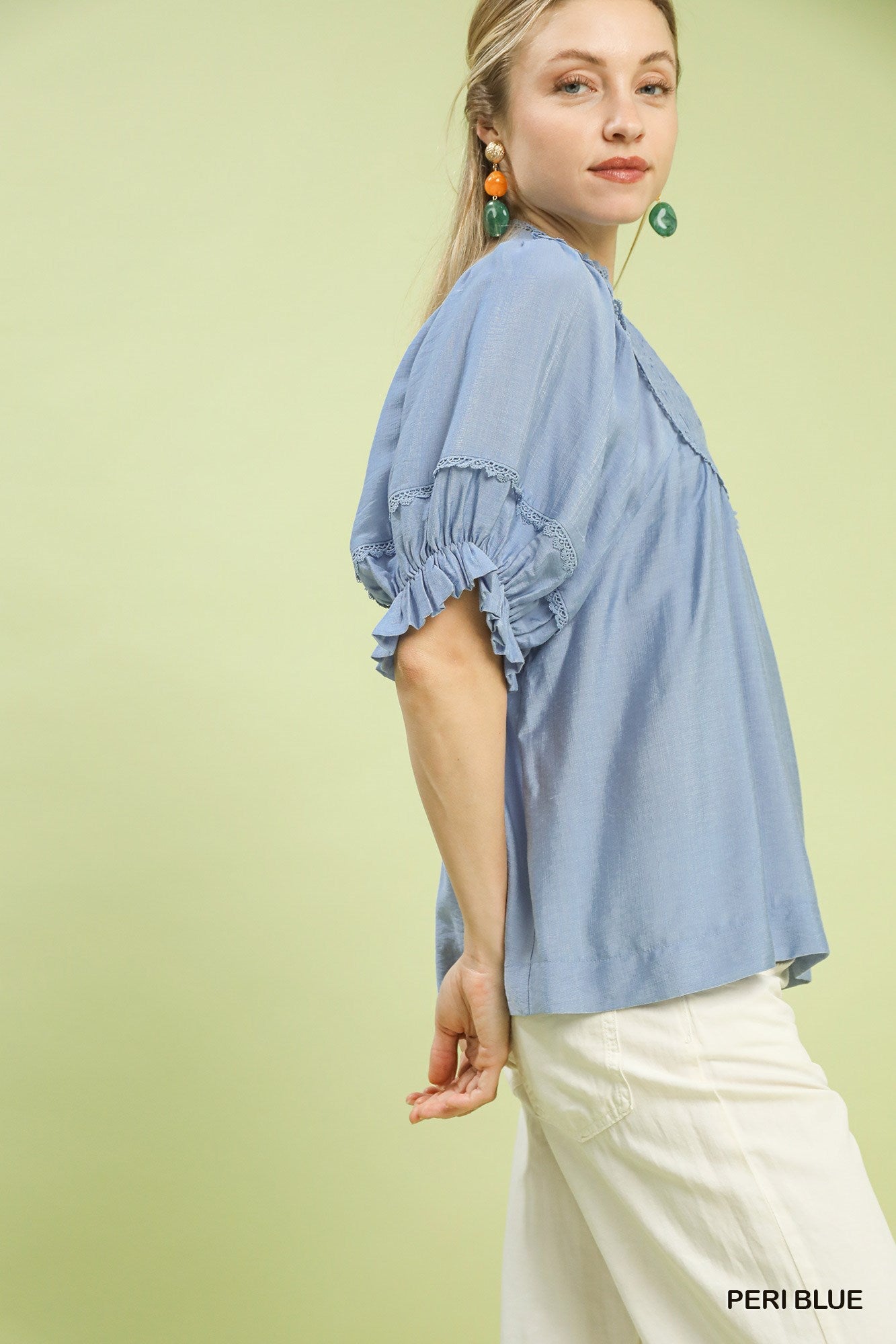 Umgee Smocked Yoke Blouse with Ruffle Sleeves - Bitsy Gypsy Boutique