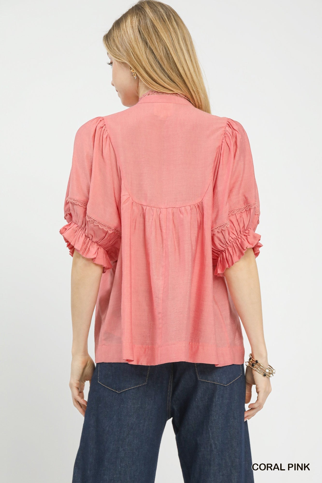 Umgee Smocked Yoke Blouse with Ruffle Sleeves - Bitsy Gypsy Boutique