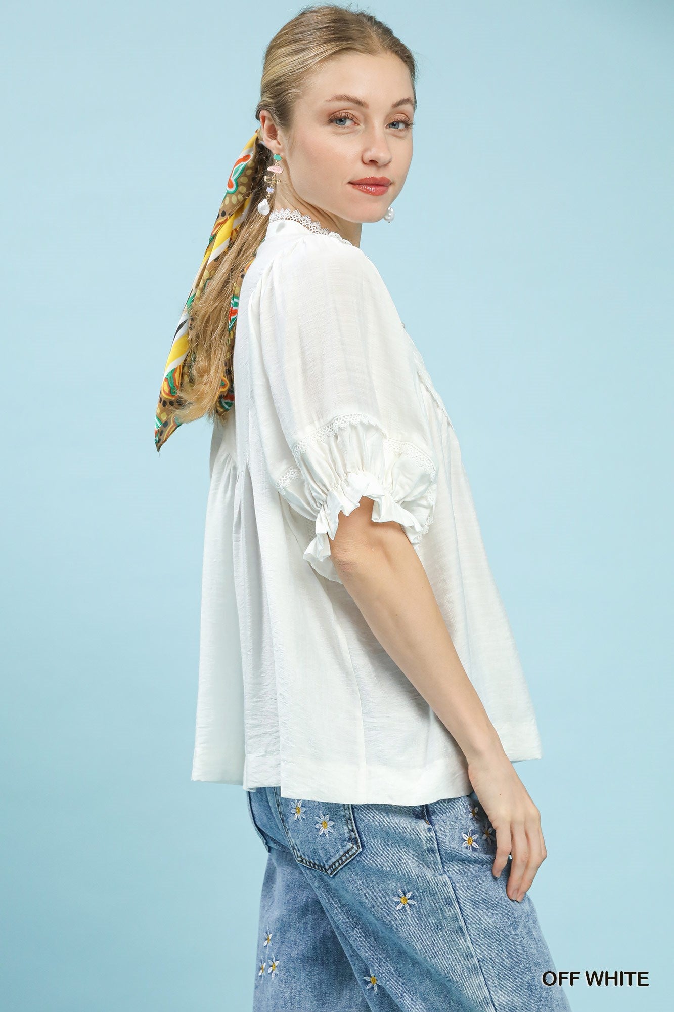 Umgee Smocked Yoke Blouse with Ruffle Sleeves - Bitsy Gypsy Boutique