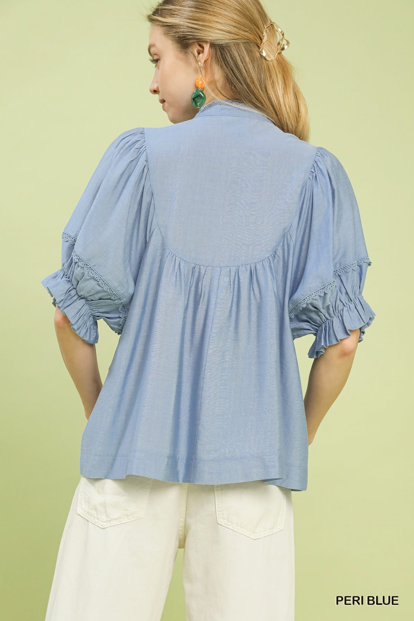 Umgee Smocked Yoke Blouse with Ruffle Sleeves - Bitsy Gypsy Boutique