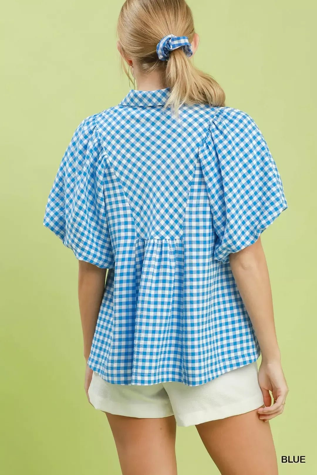 Umgee Smocked Yoke Puff Sleeve Gingham Blouse - Bitsy Gypsy Boutique
