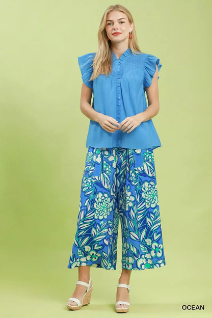 Umgee Smocked Yoke Ruffle Sleeve Blouse - Bitsy Gypsy Boutique