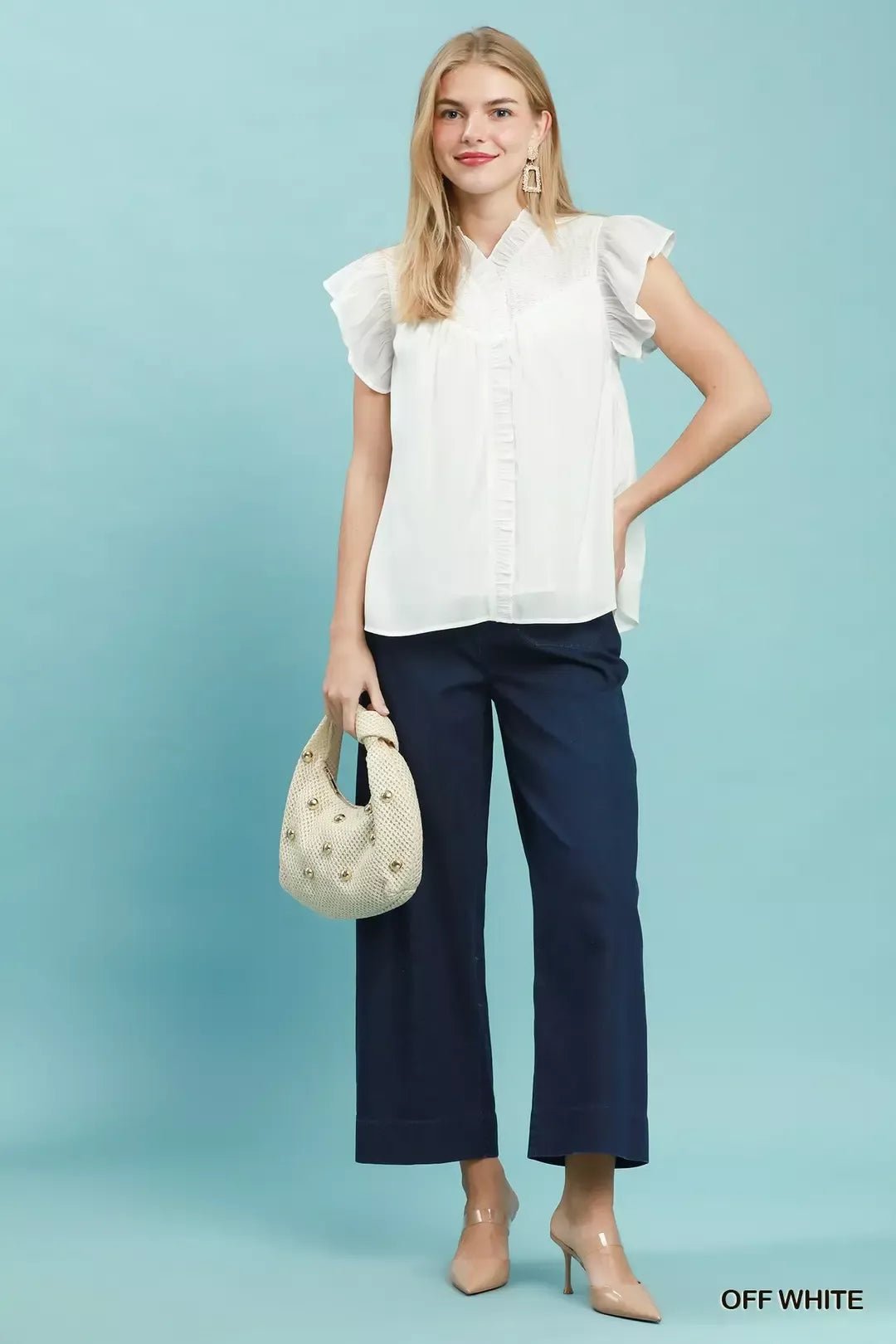 Umgee Smocked Yoke Ruffle Sleeve Blouse - Bitsy Gypsy Boutique