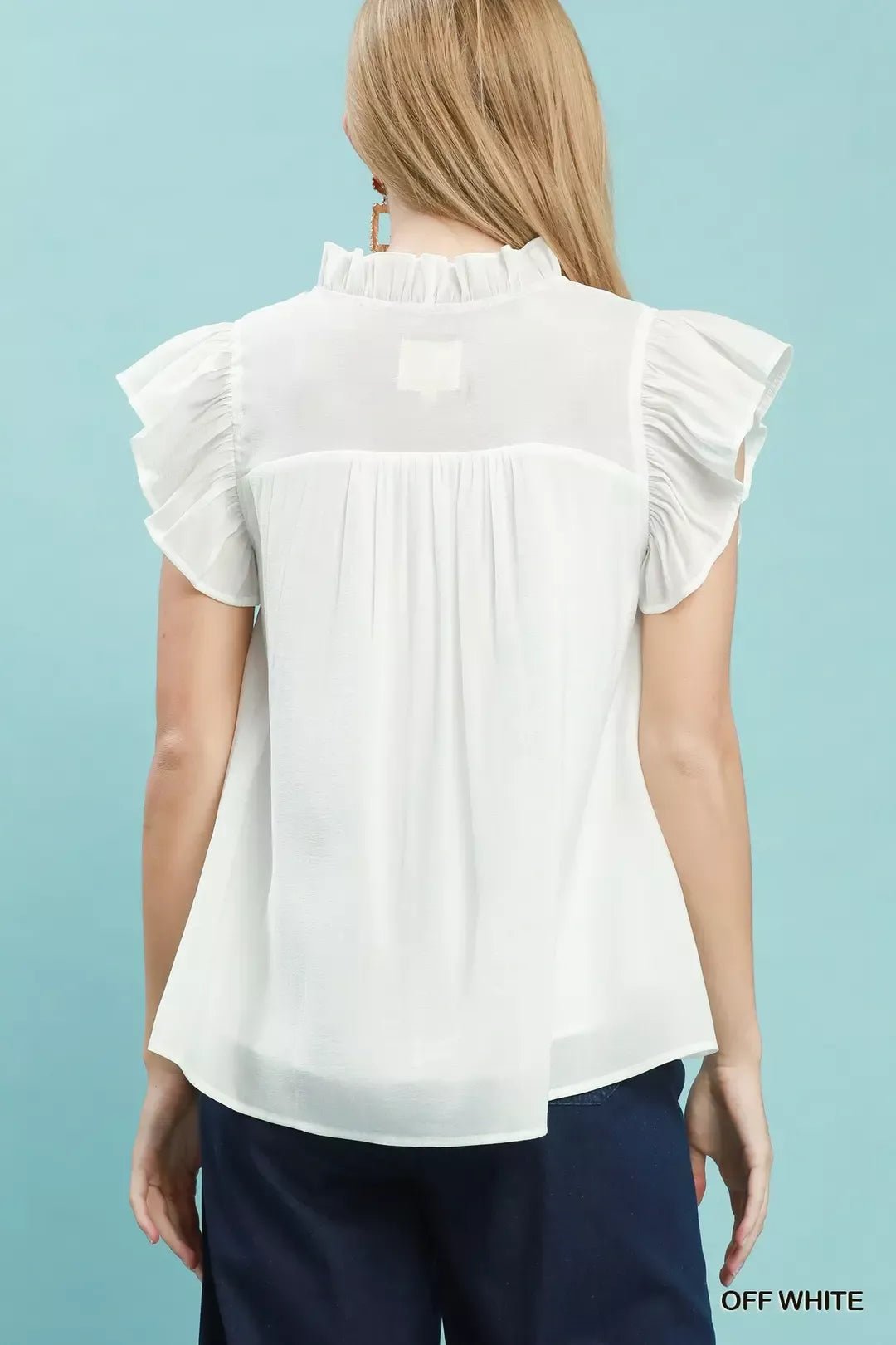 Umgee Smocked Yoke Ruffle Sleeve Blouse - Bitsy Gypsy Boutique