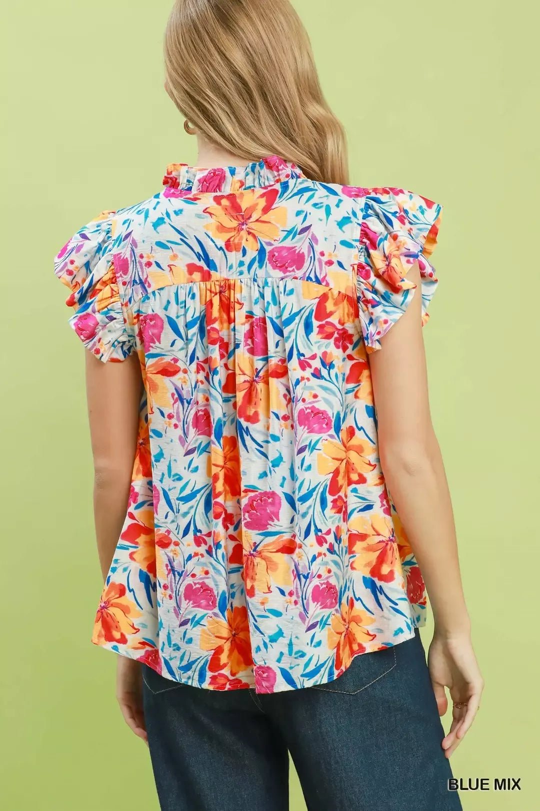 Umgee Smocked Yoke Ruffle Sleeve Floral Blouse - Bitsy Gypsy Boutique