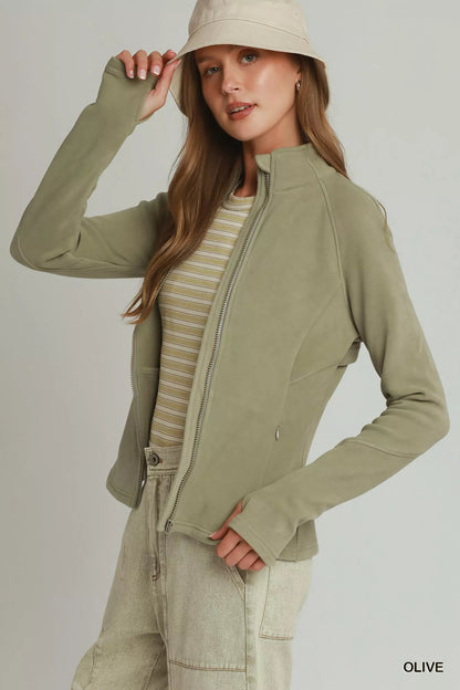 Umgee Soft Fleece Full Zip Jacket With Pockets - Bitsy Gypsy Boutique