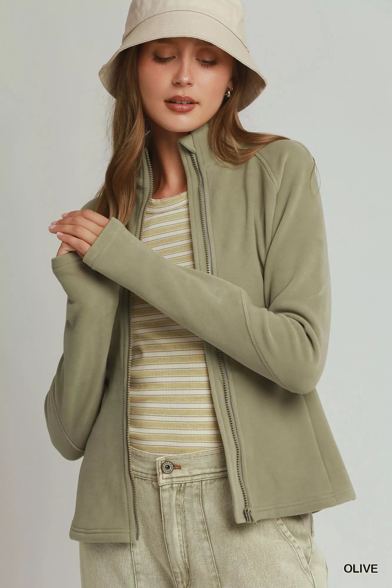Umgee Soft Fleece Full Zip Jacket With Pockets - Bitsy Gypsy Boutique