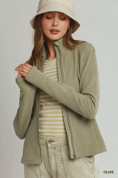 Umgee Soft Fleece Full Zip Jacket With Pockets - Bitsy Gypsy Boutique