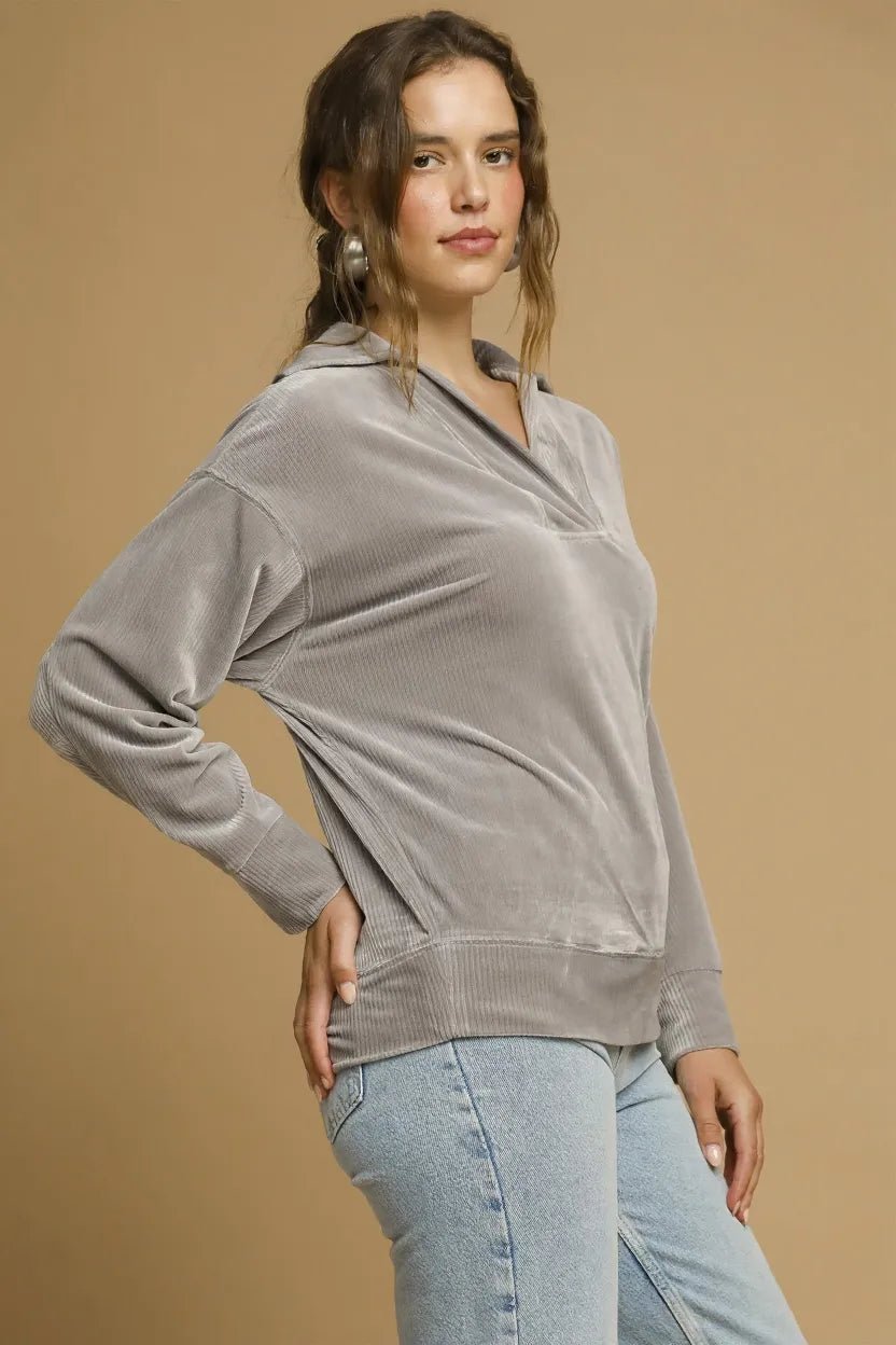 Umgee Soft Thermal Collared Long Sleeve Top - Bitsy Gypsy Boutique