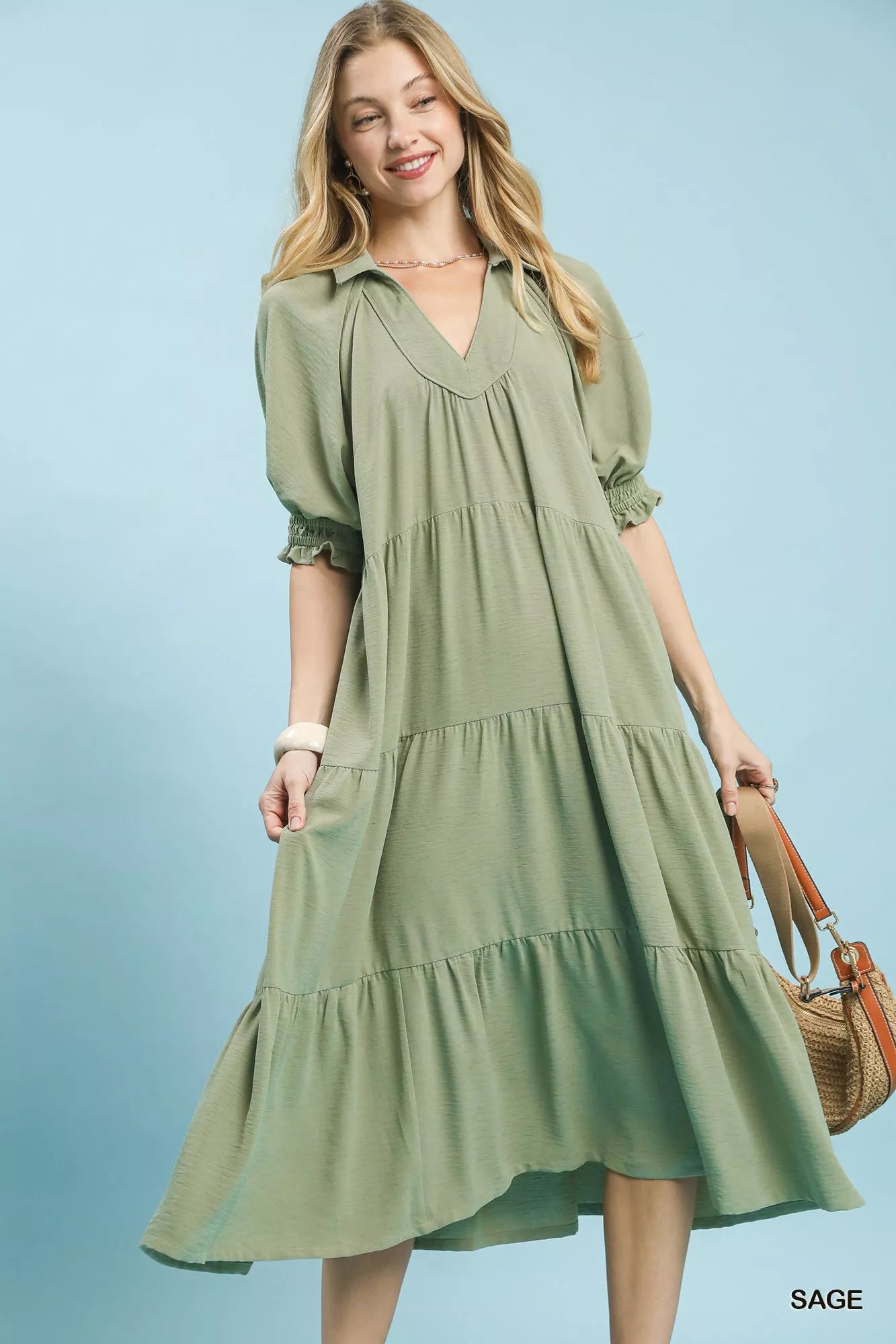 Umgee Solid Tiered Midi Dress - Bitsy Gypsy Boutique