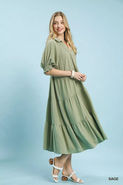 Umgee Solid Tiered Midi Dress - Bitsy Gypsy Boutique