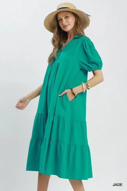 Umgee Solid Tiered Midi Dress - Bitsy Gypsy Boutique