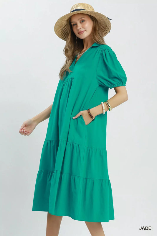 Umgee Solid Tiered Midi Dress - Bitsy Gypsy Boutique