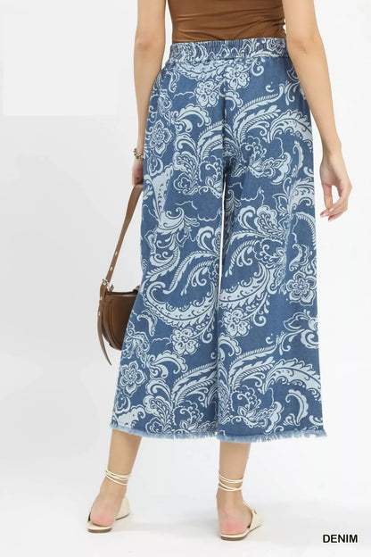 Umgee Stone Wash Wide Leg Crop Pants - Bitsy Gypsy Boutique