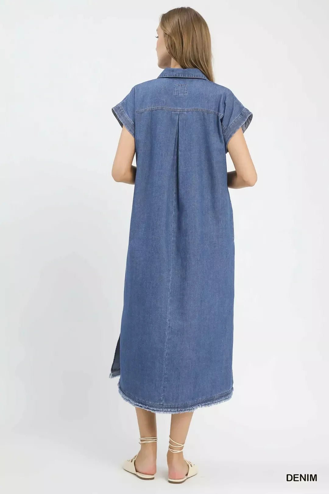Umgee Stone Washed Collared Denim Midi Dress - Bitsy Gypsy Boutique