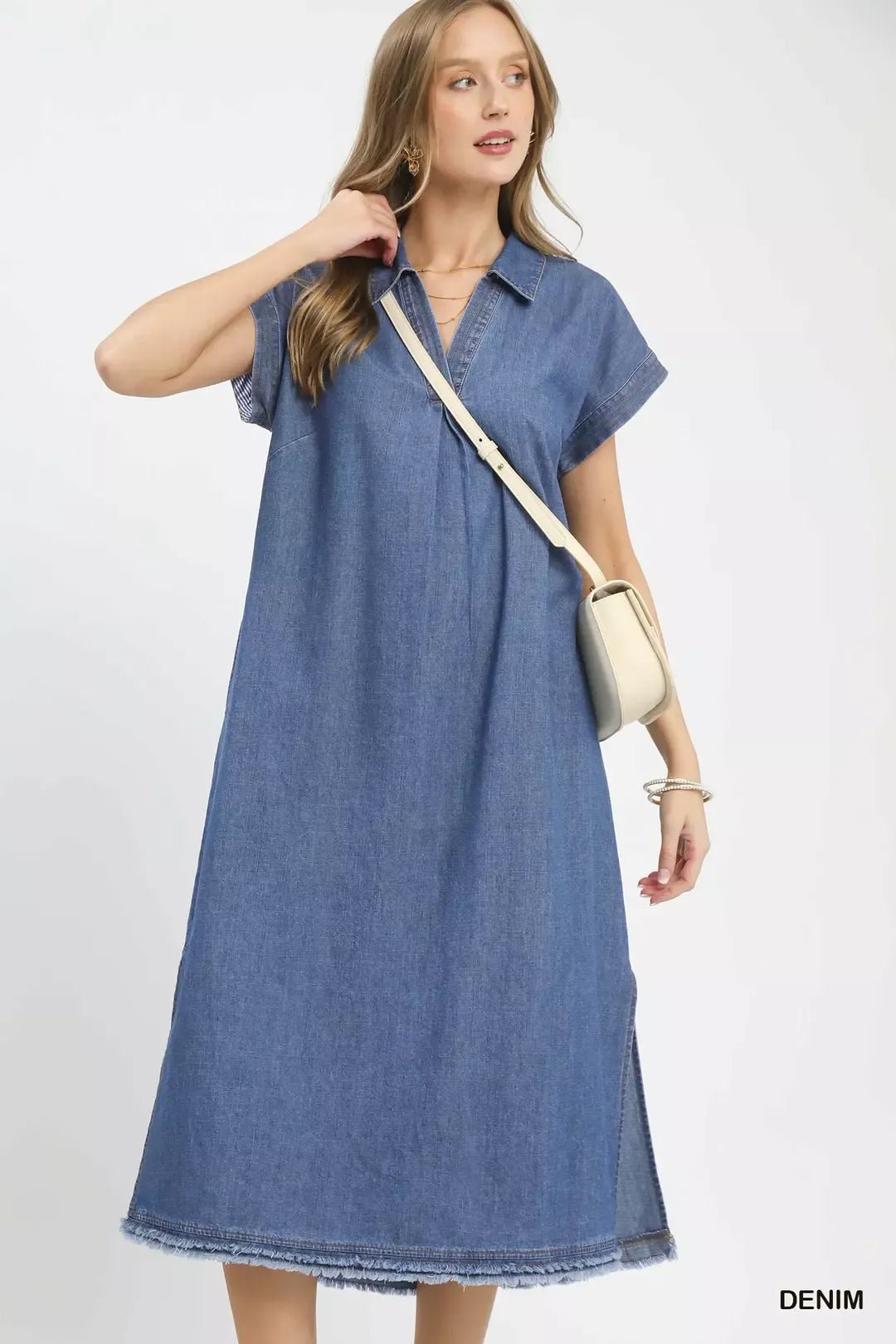 Umgee Stone Washed Collared Denim Midi Dress - Bitsy Gypsy Boutique
