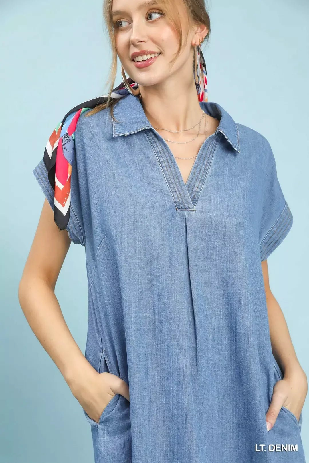 Umgee Stone Washed Collared Denim Midi Dress - Bitsy Gypsy Boutique