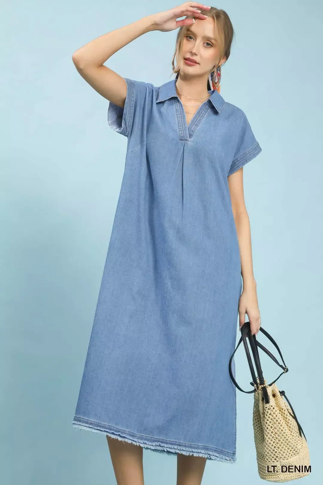 Umgee Stone Washed Collared Denim Midi Dress - Bitsy Gypsy Boutique