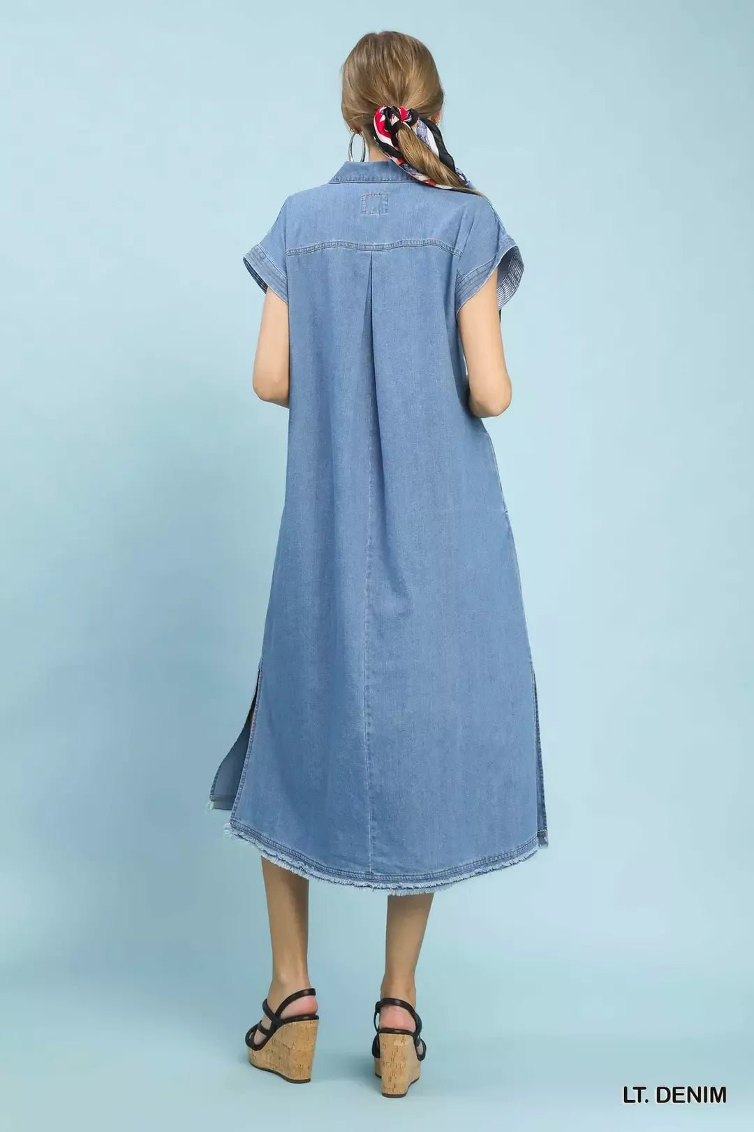 Umgee Stone Washed Collared Denim Midi Dress - Bitsy Gypsy Boutique