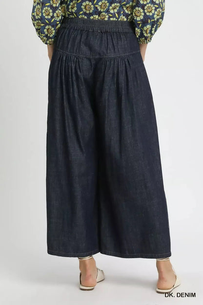 Umgee Stone Washed Wide - Leg Button - Front Culottes - Bitsy Gypsy Boutique