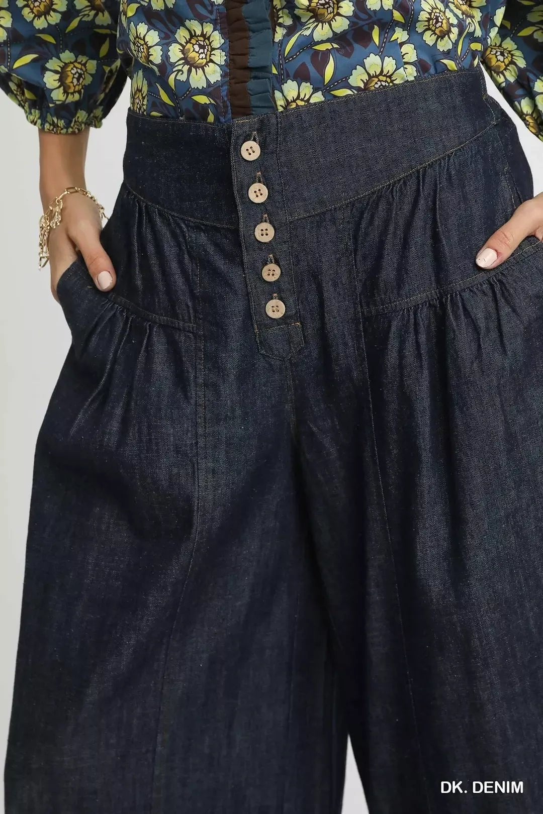 Umgee Stone Washed Wide - Leg Button - Front Culottes - Bitsy Gypsy Boutique